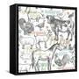 Pattern with Vintage Farm Animals-mamita-Framed Stretched Canvas