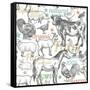 Pattern with Vintage Farm Animals-mamita-Framed Stretched Canvas