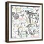 Pattern with Vintage Farm Animals-mamita-Framed Art Print