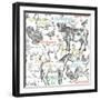 Pattern with Vintage Farm Animals-mamita-Framed Art Print