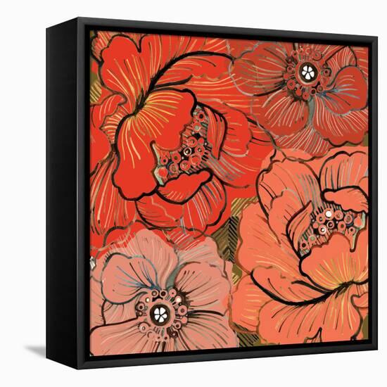 Pattern8    floral, blossom, tropical, red-Robbin Rawlings-Framed Stretched Canvas