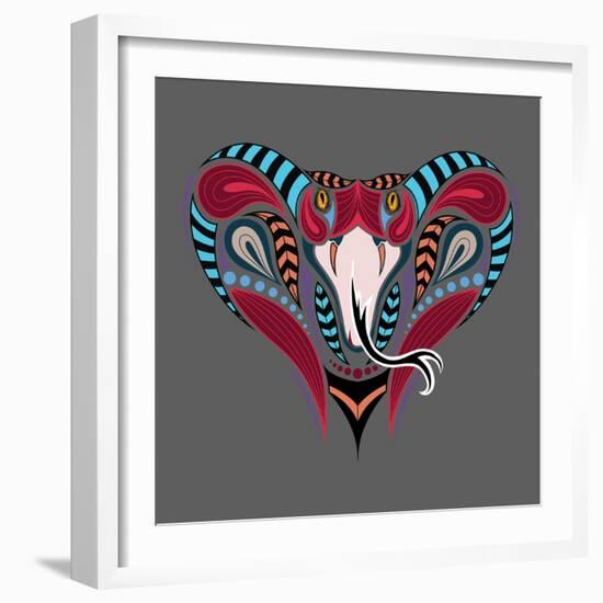 Patterned Colored Head of the King Cobra. African, Indian Tattoo Design. it May Be Used for Design-Sunny Whale-Framed Art Print