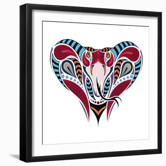 Patterned Colored Head of the King Cobra. African, Indian Tattoo Design. it May Be Used for Design-Sunny Whale-Framed Art Print