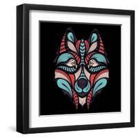 Patterned Colored Head of the Wolf. African / Indian / Totem / Tattoo Design. it May Be Used for De-Sunny Whale-Framed Art Print