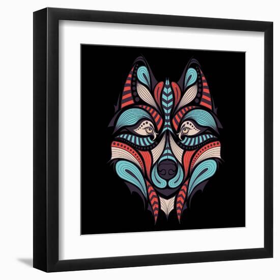 Patterned Colored Head of the Wolf. African / Indian / Totem / Tattoo Design. it May Be Used for De-Sunny Whale-Framed Art Print