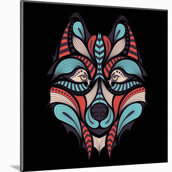 Patterned Colored Head of the Wolf. African / Indian / Totem / Tattoo Design. it May Be Used for De-Sunny Whale-Mounted Art Print