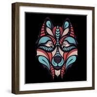 Patterned Colored Head of the Wolf. African / Indian / Totem / Tattoo Design. it May Be Used for De-Sunny Whale-Framed Art Print