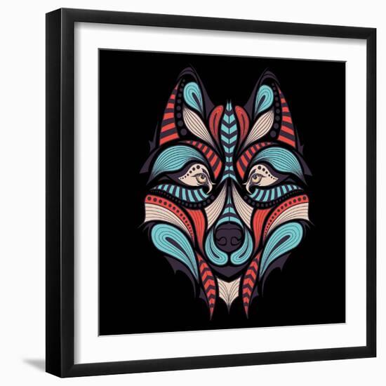 Patterned Colored Head of the Wolf. African / Indian / Totem / Tattoo Design. it May Be Used for De-Sunny Whale-Framed Art Print