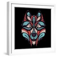 Patterned Colored Head of the Wolf. African / Indian / Totem / Tattoo Design. it May Be Used for De-Sunny Whale-Framed Art Print