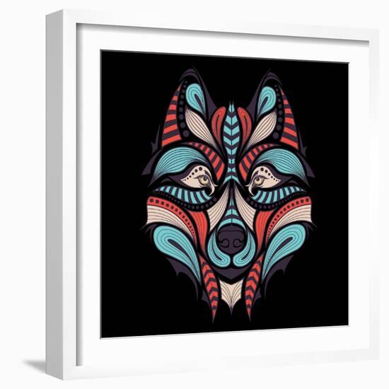 Patterned Colored Head of the Wolf. African / Indian / Totem / Tattoo Design. it May Be Used for De-Sunny Whale-Framed Art Print