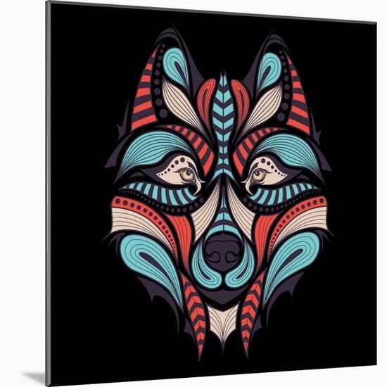 Patterned Colored Head of the Wolf. African / Indian / Totem / Tattoo Design. it May Be Used for De-Sunny Whale-Mounted Art Print