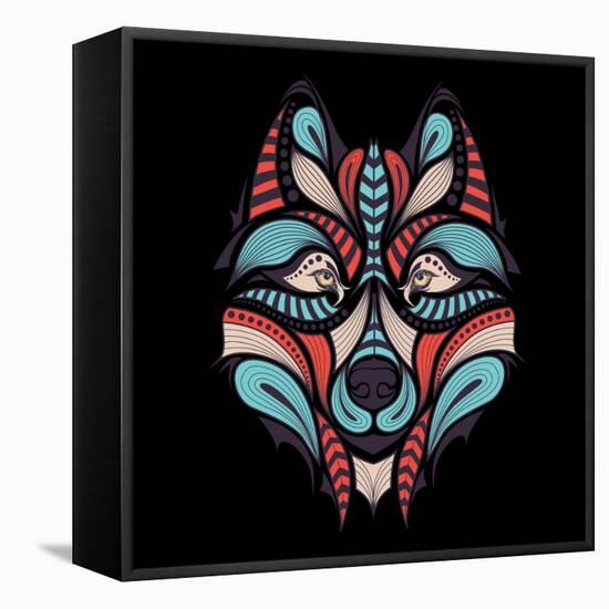 Patterned Colored Head of the Wolf. African / Indian / Totem / Tattoo Design. it May Be Used for De-Sunny Whale-Framed Stretched Canvas