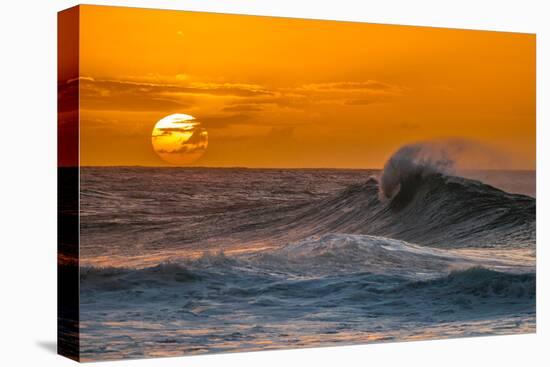 Pau Hana-Sunset & Wave breaking off of the Na Pali Coast of Kauai, Hawaii-Mark A Johnson-Stretched Canvas