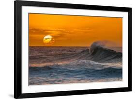 Pau Hana-Sunset & Wave breaking off of the Na Pali Coast of Kauai, Hawaii-Mark A Johnson-Framed Photographic Print