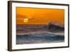 Pau Hana-Sunset & Wave breaking off of the Na Pali Coast of Kauai, Hawaii-Mark A Johnson-Framed Photographic Print