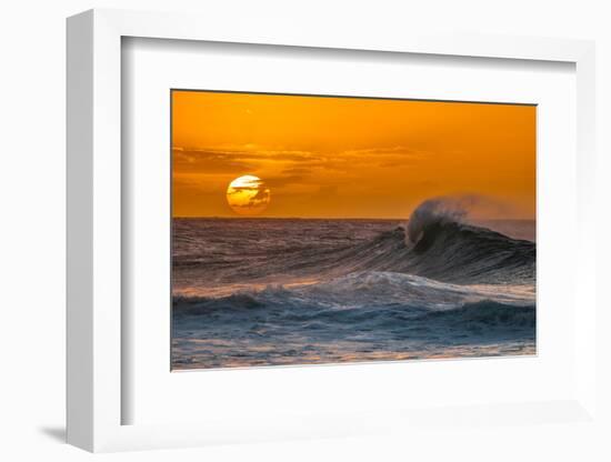 Pau Hana-Sunset & Wave breaking off of the Na Pali Coast of Kauai, Hawaii-Mark A Johnson-Framed Photographic Print