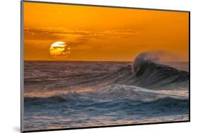Pau Hana-Sunset & Wave breaking off of the Na Pali Coast of Kauai, Hawaii-Mark A Johnson-Mounted Photographic Print