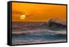 Pau Hana-Sunset & Wave breaking off of the Na Pali Coast of Kauai, Hawaii-Mark A Johnson-Framed Stretched Canvas