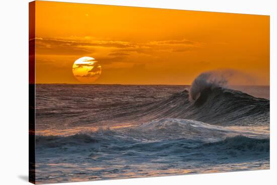 Pau Hana-Sunset & Wave breaking off of the Na Pali Coast of Kauai, Hawaii-Mark A Johnson-Stretched Canvas