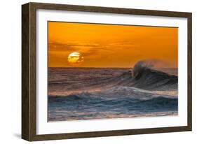 Pau Hana-Sunset & Wave breaking off of the Na Pali Coast of Kauai, Hawaii-Mark A Johnson-Framed Photographic Print