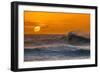 Pau Hana-Sunset & Wave breaking off of the Na Pali Coast of Kauai, Hawaii-Mark A Johnson-Framed Photographic Print