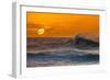 Pau Hana-Sunset & Wave breaking off of the Na Pali Coast of Kauai, Hawaii-Mark A Johnson-Framed Photographic Print