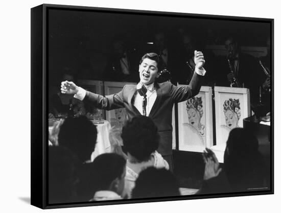 Paul Anka with His Arms in the Air during His Premiere Performance at the Copacabana Nightclub-Peter Stackpole-Framed Stretched Canvas