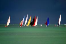 Pirogues on the Horizon in Front of Dark Clouds (Mauritius)-Paul Banton-Photographic Print