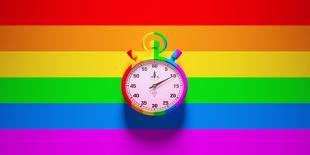 Rainbow Sports Stopwatch Gay Pride Time Clock Timer Equality Rainbow Inclusive Flag Background LGB-Paul Campbell-Photographic Print