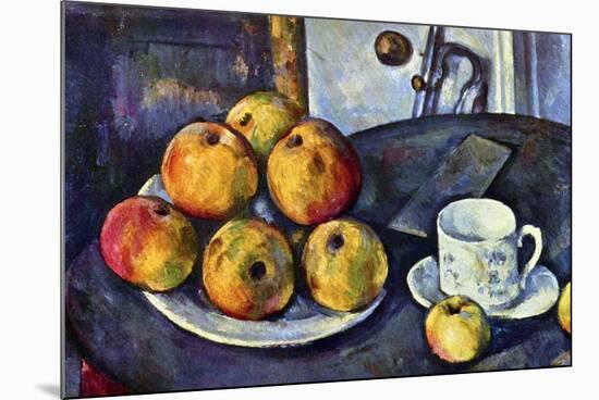 Paul Cezanne Still Life with a Bottle and Apple Cart-null-Mounted Art Print