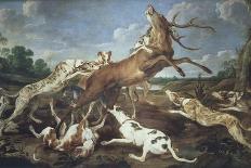 Stag Attacked by Pack of Hounds-Paul De Vos-Giclee Print