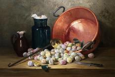 A Still Life of Plums and Jam-Making Utensils-Paul Gagneux-Stretched Canvas