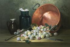 A Still Life of Plums and Jam-Making Utensils-Paul Gagneux-Stretched Canvas
