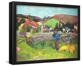 Paul Gauguin (Breton landscape with swineherd) Art Poster Print-null-Framed Poster