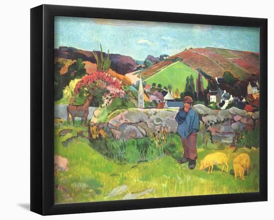 Paul Gauguin (Breton landscape with swineherd) Art Poster Print-null-Framed Poster