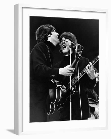 Paul Mccartney and George Harrison on Stage-Associated Newspapers-Framed Photo