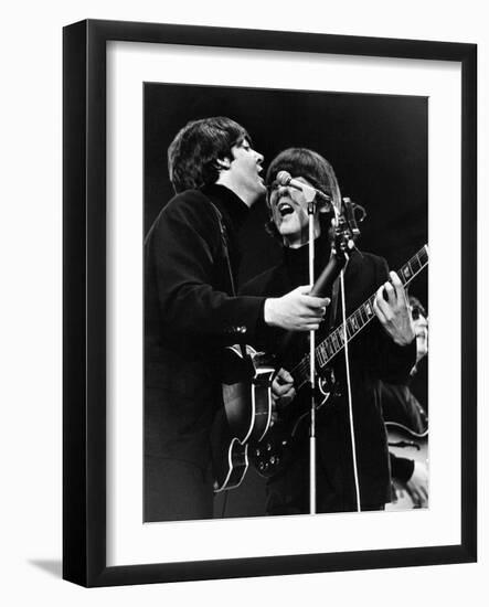 Paul Mccartney and George Harrison on Stage-Associated Newspapers-Framed Photo