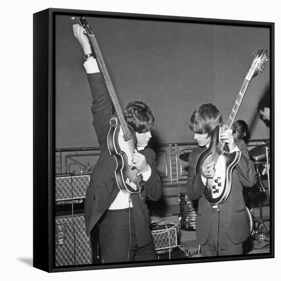 Paul Mccartney and George Harrison Tune their Guitars-Associated Newspapers-Framed Stretched Canvas