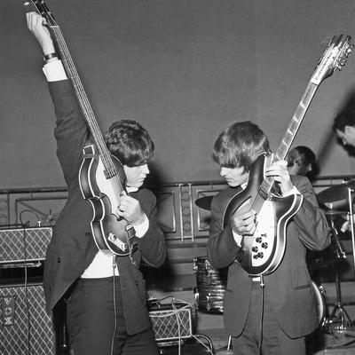 The Beatles 11x17 Mini Poster Paul McCartney & George Harrison on guitars 