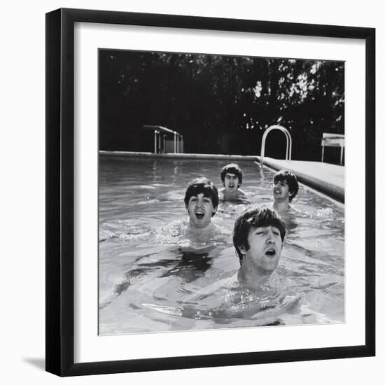 Paul McCartney, George Harrison, John Lennon and Ringo Starr Taking a Dip in a Swimming Pool-John Loengard-Framed Premium Photographic Print