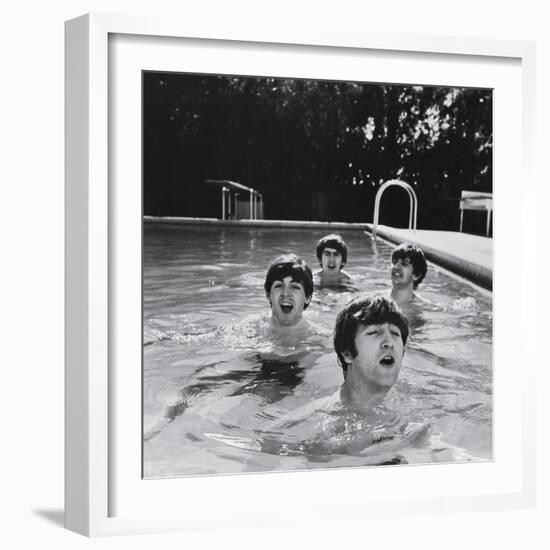 Paul McCartney, George Harrison, John Lennon and Ringo Starr Taking a Dip in a Swimming Pool-John Loengard-Framed Premium Photographic Print