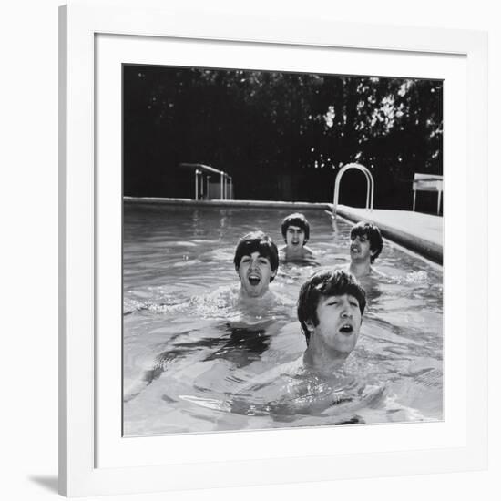 Paul McCartney, George Harrison, John Lennon and Ringo Starr Taking a Dip in a Swimming Pool-John Loengard-Framed Premium Photographic Print