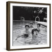 Paul McCartney, George Harrison, John Lennon and Ringo Starr Taking a Dip in a Swimming Pool-null-Framed Photographic Print