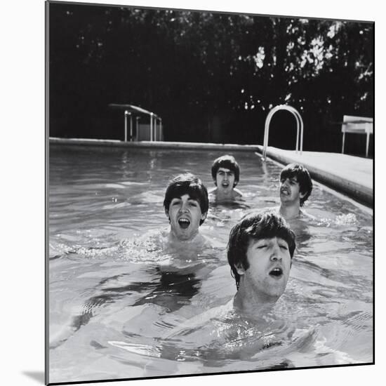 Paul McCartney, George Harrison, John Lennon and Ringo Starr Taking a Dip in a Swimming Pool-null-Mounted Photographic Print