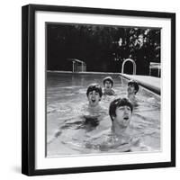 Paul McCartney, George Harrison, John Lennon and Ringo Starr Taking a Dip in a Swimming Pool-null-Framed Premium Photographic Print