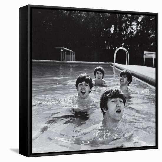 Paul McCartney, George Harrison, John Lennon and Ringo Starr Taking a Dip in a Swimming Pool-null-Framed Stretched Canvas