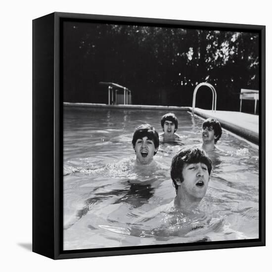 Paul McCartney, George Harrison, John Lennon and Ringo Starr Taking a Dip in a Swimming Pool-null-Framed Stretched Canvas