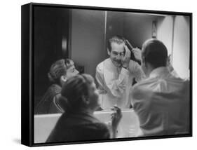 Paul Newman Talking to His Wife Joanne Woodward While Getting Dressed-Gordon Parks-Framed Stretched Canvas