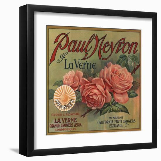 Paul Neyron Brand- La Verne, California - Citrus Crate Label-Lantern Press-Framed Art Print