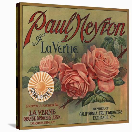 Paul Neyron Brand- La Verne, California - Citrus Crate Label-Lantern Press-Stretched Canvas